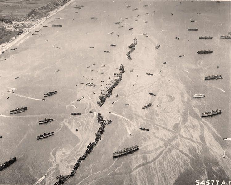 Off Omaha Beach American Liberty ships Corn Cobs were scuttled to provide a makeshift breakwater during the early days of the invasion 1024x821